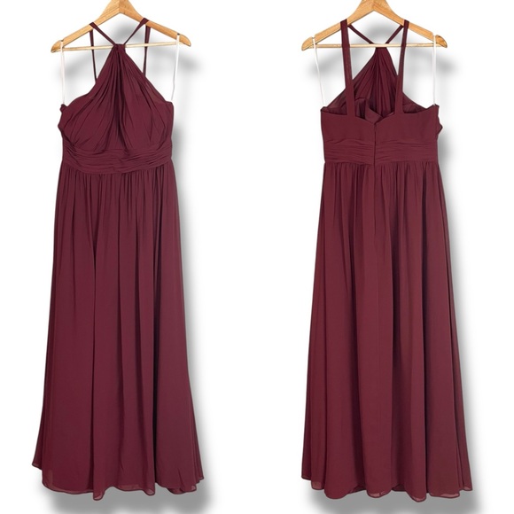 Revelry Bridesmaid Dress Halter Tank Maxi‎ Sleeveless Size 14 Brownish-Burgundy